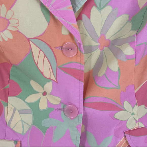 Sigrid Olsen Vintage Cotton Bright Floral 2 Button Pockets Blazer Jacket Spring - Picture 5 of 11